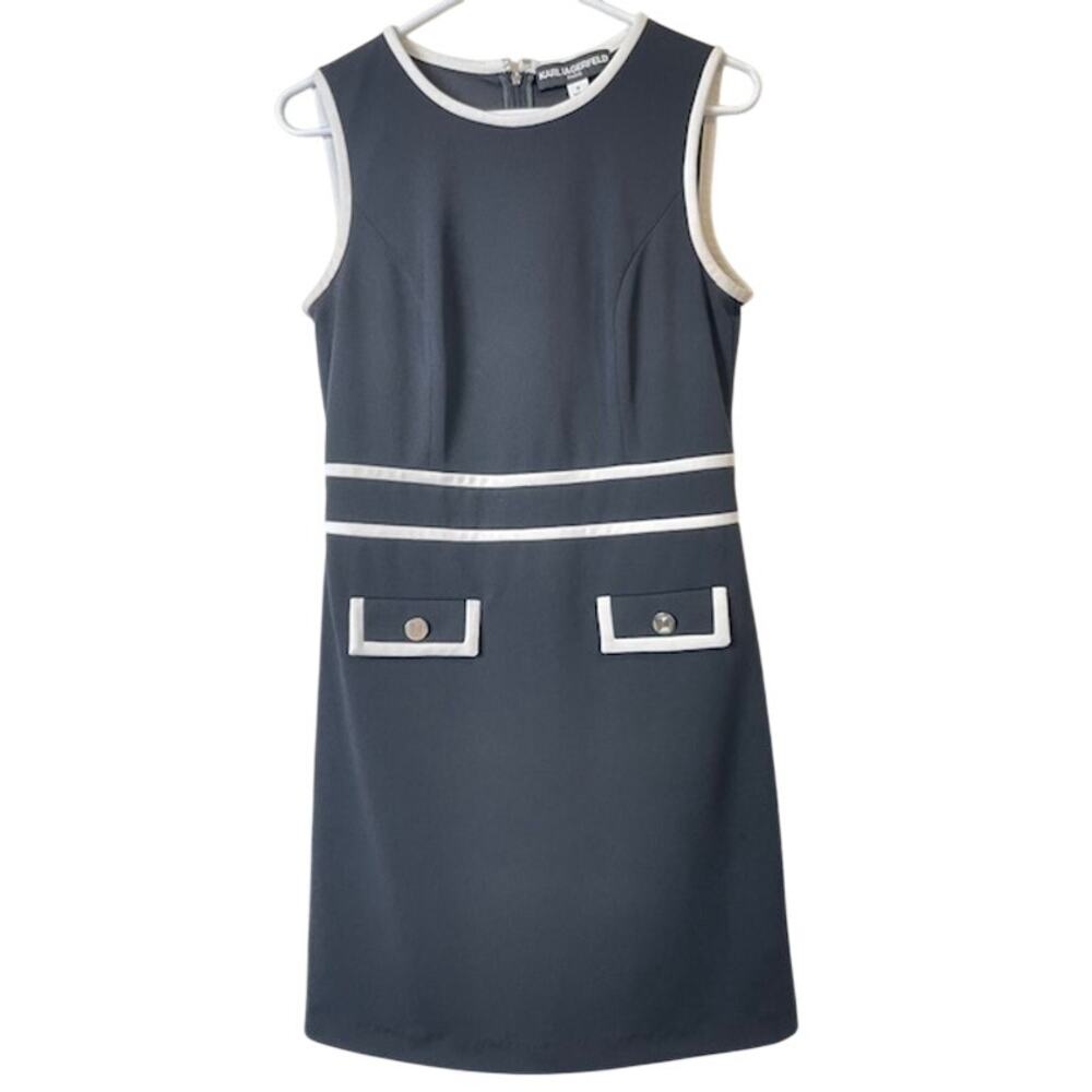 Karl Lagerfeld Black & White Mini Dress W/Bold White Contrast